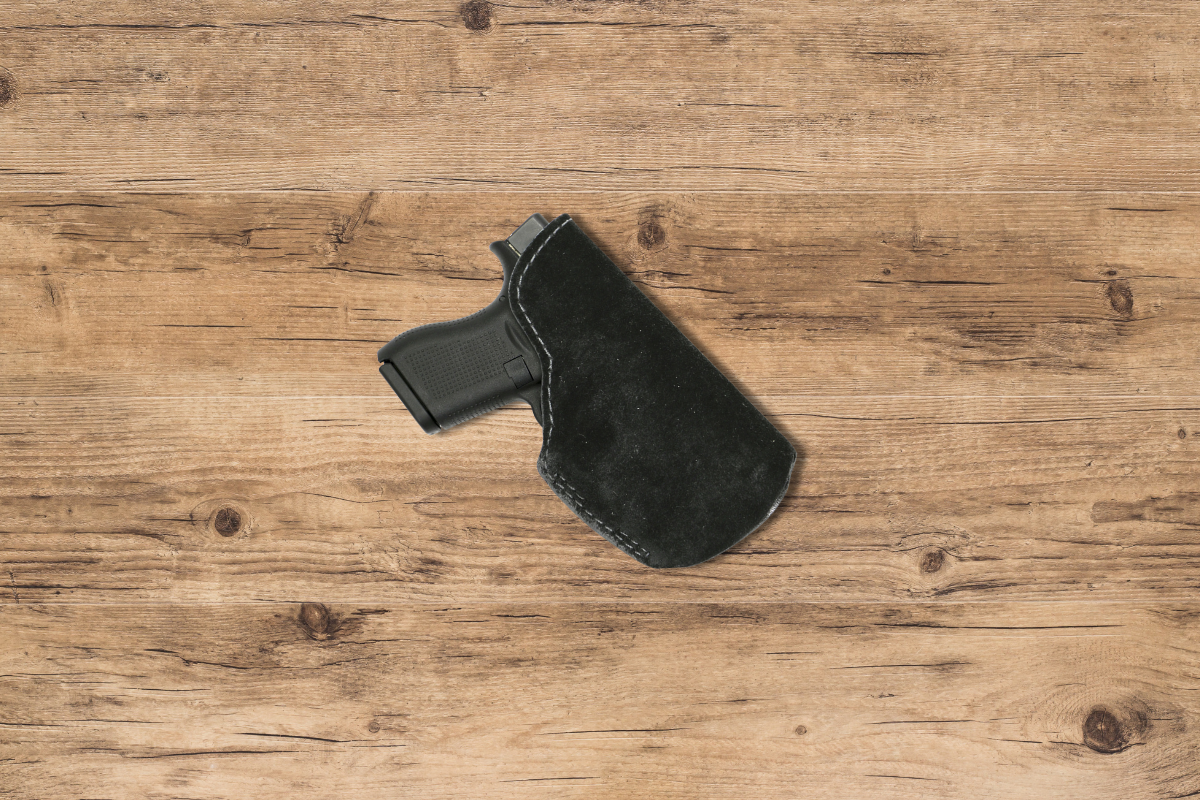 Safariland 25 pocket holster on review table.