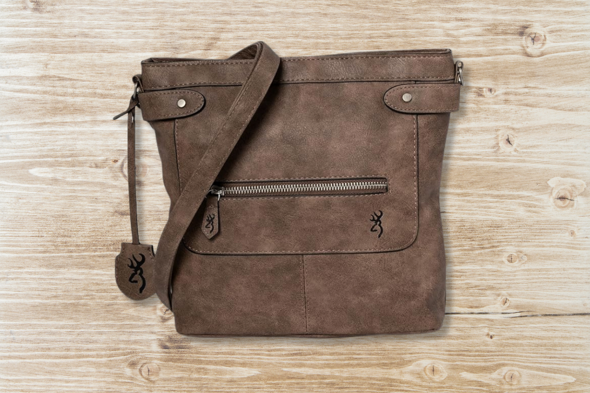 Brown leather purse for concealed carry