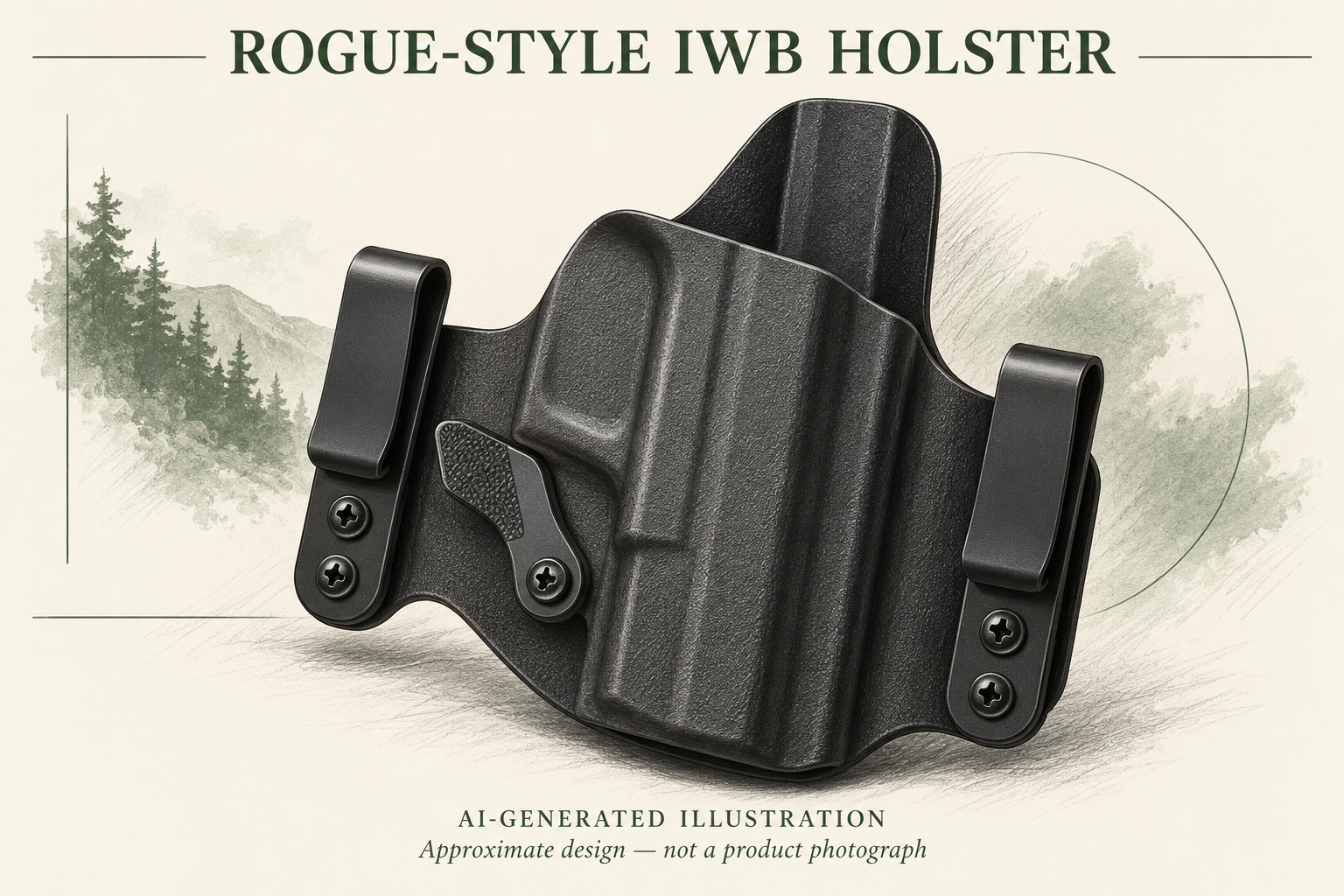 AI-generated illustration of an empty black Rogue-style IWB holster.