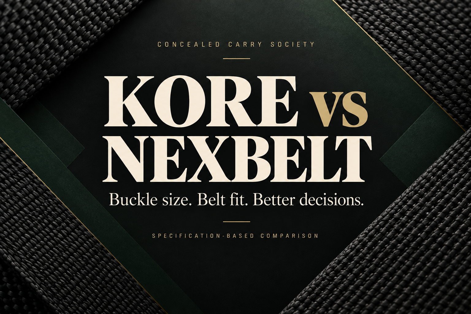 Kore vs Nexbelt: buckle size, belt fit, and buying decisions. Editorial comparison cover.