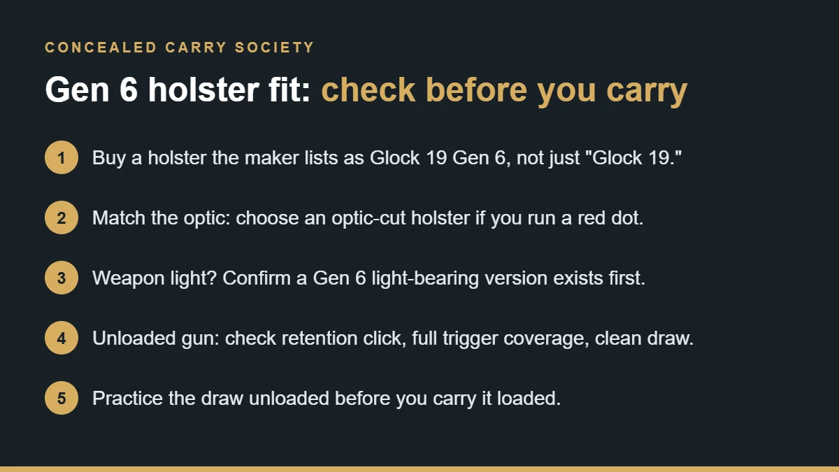Five-step Glock 19 Gen 6 holster fit checklist