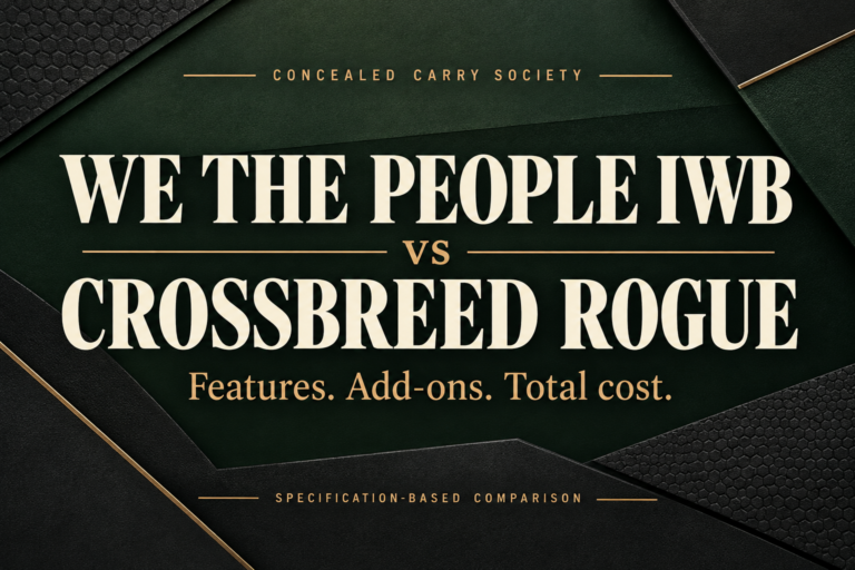 We The People IWB vs CrossBreed Rogue: features, add-ons, and total cost. Editorial cover.